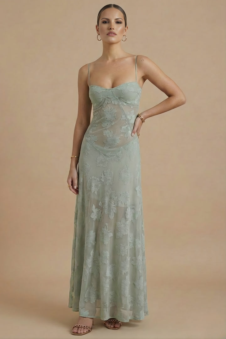 Doriaara | Women's Elegant Fitted Waist Occasion Dress — Green