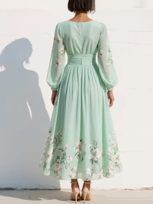Dorialora | Women's Elegant V-Neck Floral Wedding Guest Dress — 2