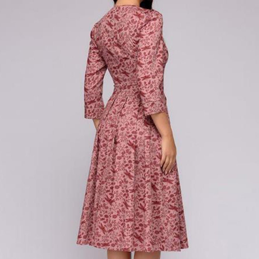 Dorialyn | Women's Elegant Modern Knee-Length Dress with Flowery Print — 2
