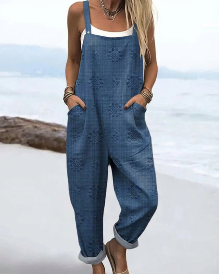 Doriania | Women's Wide-Leg Elegant Casual Floral Glow Jumpsuit — Blue