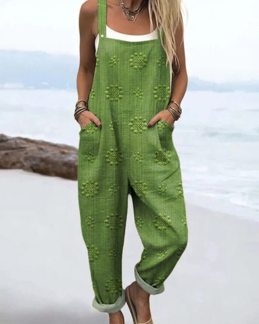 Doriania | Women's Wide-Leg Elegant Casual Floral Glow Jumpsuit — Green