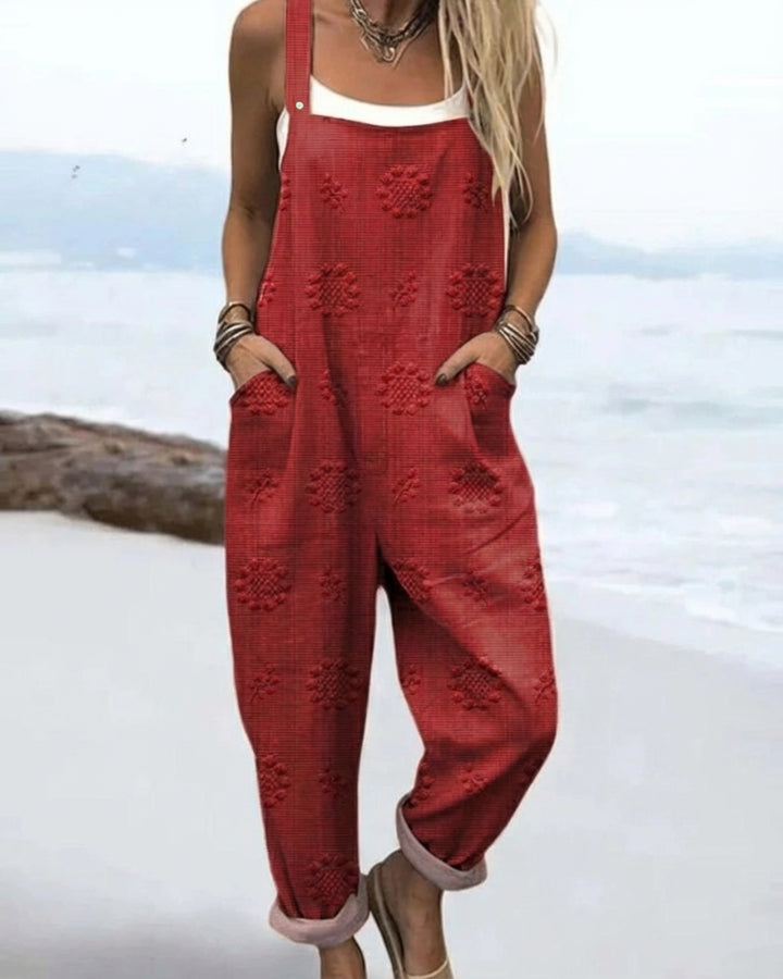 Doriania | Women's Wide-Leg Elegant Casual Floral Glow Jumpsuit — Red