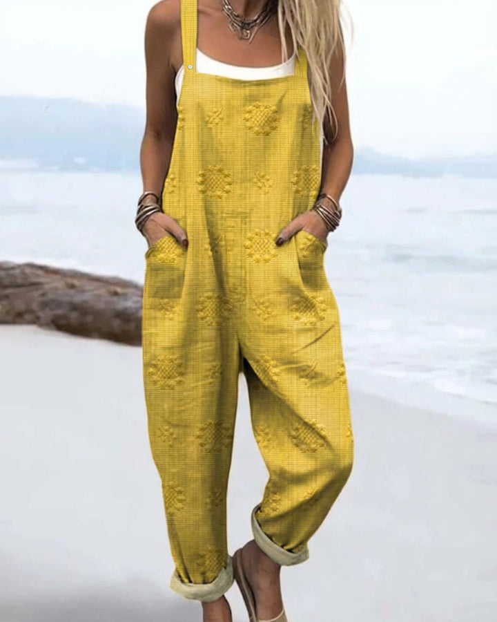 Doriania | Women's Wide-Leg Elegant Casual Floral Glow Jumpsuit — Yellow