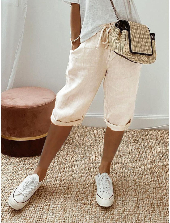 Doriessa | Women's High-Waist Cotton Bermuda Shorts — Apricot