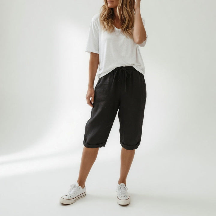 Doriessa | Women's High-Waist Cotton Bermuda Shorts — Black