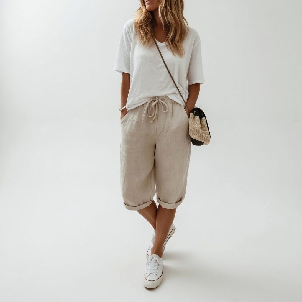 Doriessa | Women's High-Waist Cotton Bermuda Shorts — 2