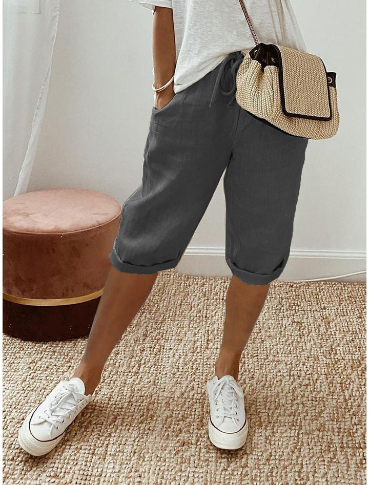Doriessa | Women's High-Waist Cotton Bermuda Shorts — Dark Gray