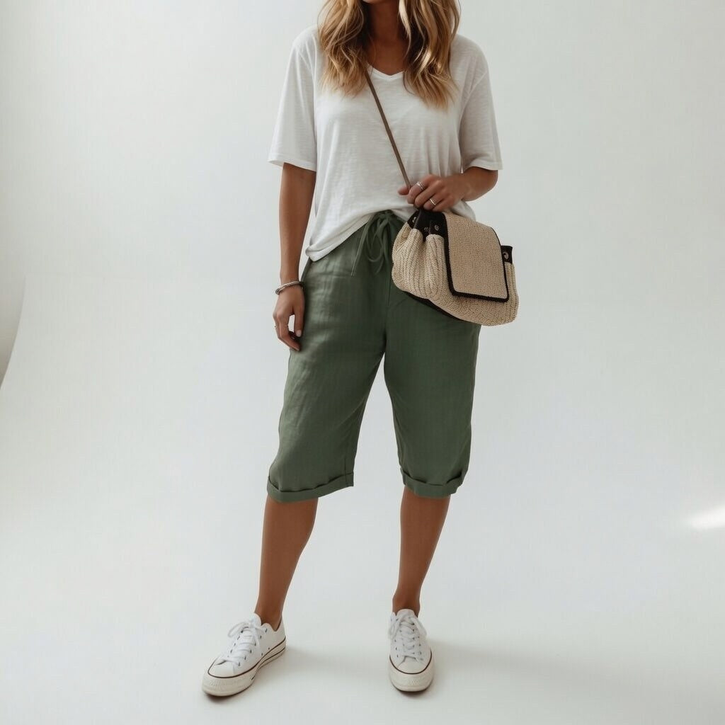 Doriessa | Women's High-Waist Cotton Bermuda Shorts — Green