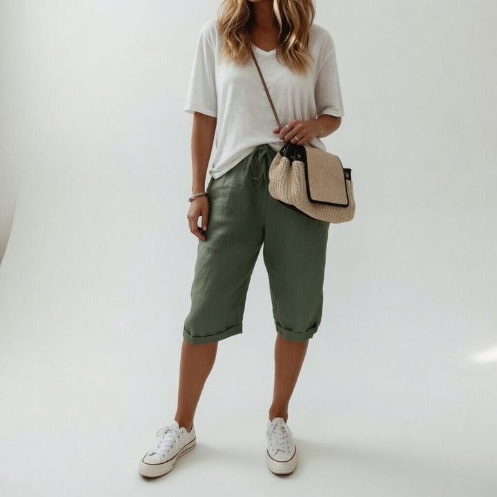 Doriessa | Women's High-Waist Cotton Bermuda Shorts — Green