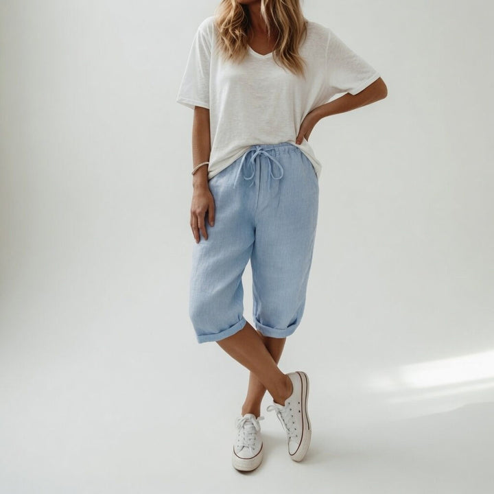 Doriessa | Women's High-Waist Cotton Bermuda Shorts — Light Blue