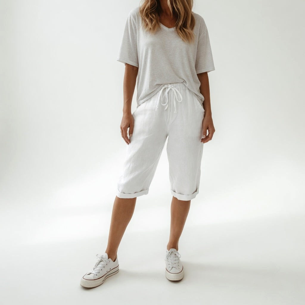 Doriessa | Women's High-Waist Cotton Bermuda Shorts — White