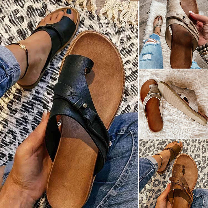 Doriine | Women's Flat Toe Loop Sandals Cushioned Footbed Slides — 1
