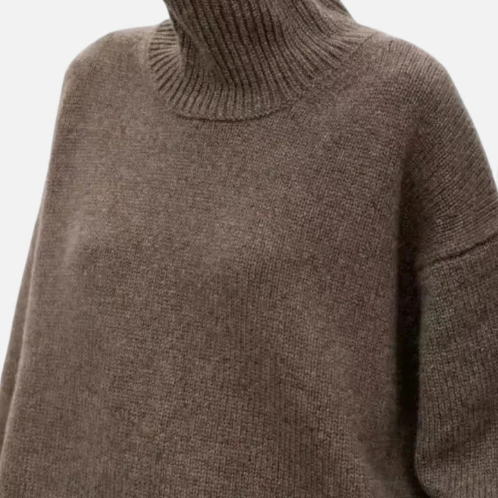 Brown turtleneck sweater on a white background