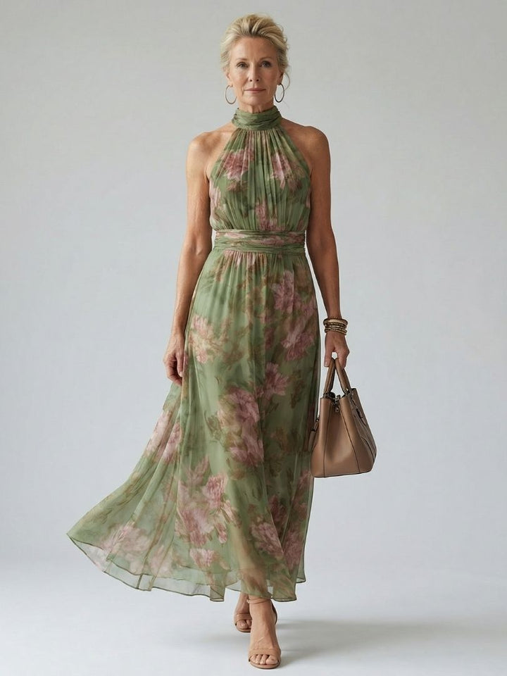 Elodessa | Women's Elegant Floral Halter Neck Midi Dress — 1
