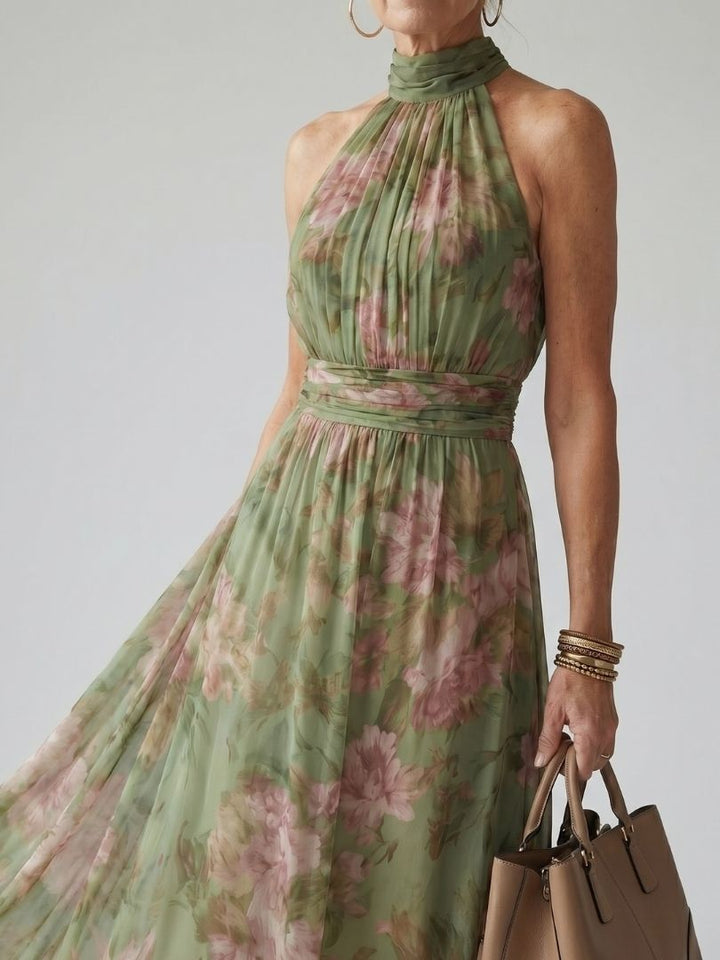 Elodessa | Women's Elegant Floral Halter Neck Midi Dress — 2