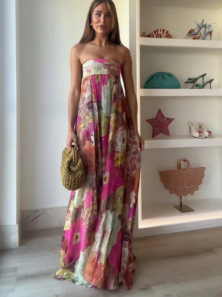 Emelinesia | Women's Elegant Strapless Long Floral Dress — 1