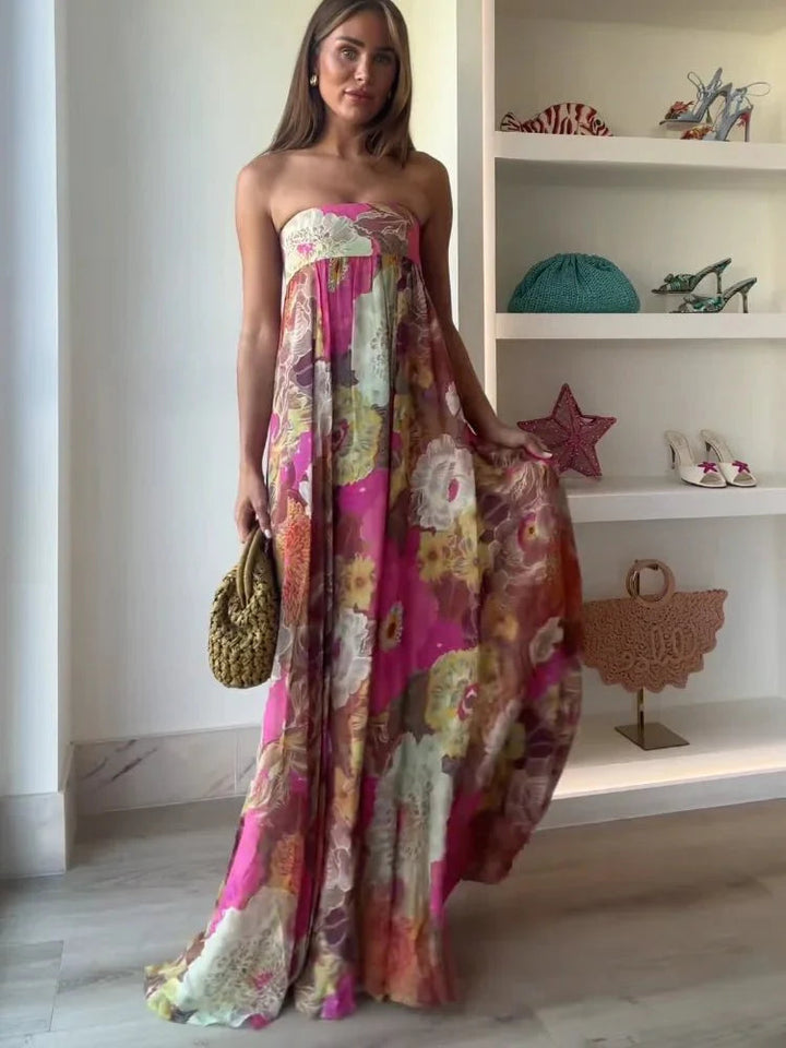 Emelinesia | Women's Elegant Strapless Long Floral Dress — 2