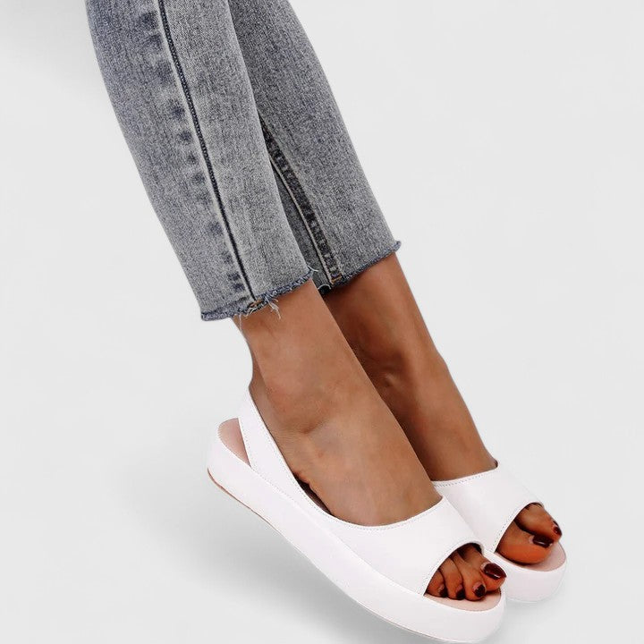 Emerisse | Women's Peep Toe Slingback Flatform Sandals — White