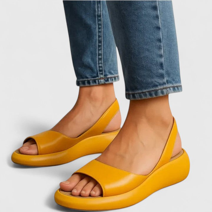 Emerisse | Women's Peep Toe Slingback Flatform Sandals — Yellow