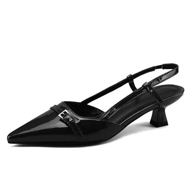 Emerora | Women's Cushioned Slip-On Slingback Heels Patent Leather-look Pointed Toe Loafers — Black
