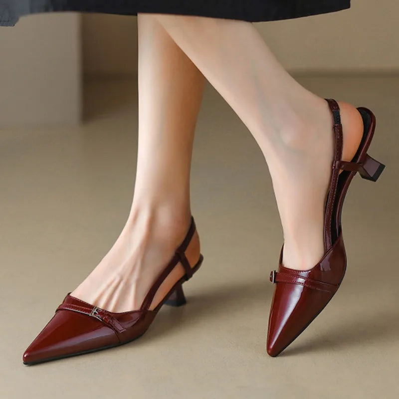Emerora | Women's Cushioned Slip-On Slingback Heels Patent Leather-look Pointed Toe Loafers — 1