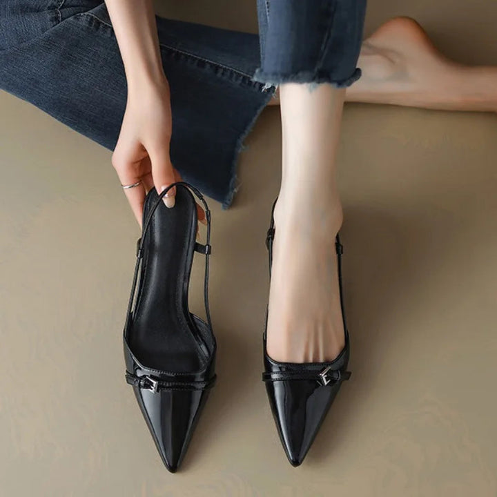 Emerora | Women's Cushioned Slip-On Slingback Heels Patent Leather-look Pointed Toe Loafers — 2