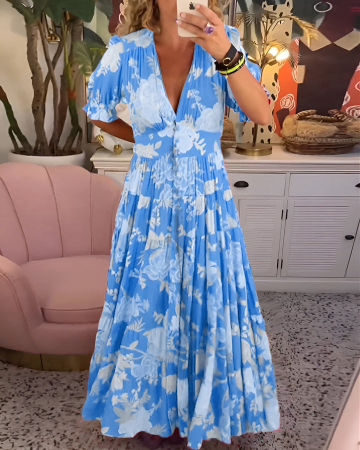Emerreth | Women's Floral Print V-Neck Pocket Dress — 2