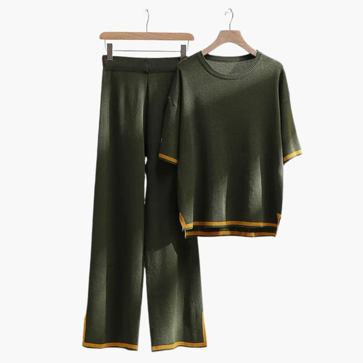 Esmeisse | Women's Wide Trousers Relaxed and Elegant Short-Sleeve Knit Set Women — 1