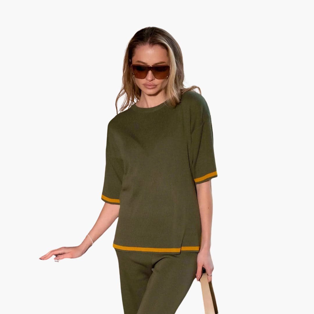 Esmeisse | Women's Wide Trousers Relaxed and Elegant Short-Sleeve Knit Set Women — 2