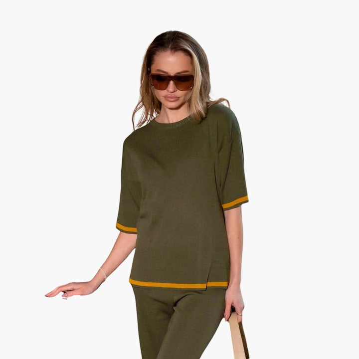 Esmeisse | Women's Wide Trousers Relaxed and Elegant Short-Sleeve Knit Set Women — 2