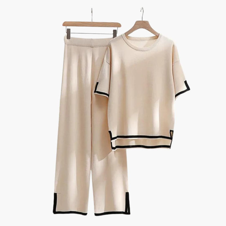 Esmeisse | Women's Wide Trousers Relaxed and Elegant Short-Sleeve Knit Set Women — White