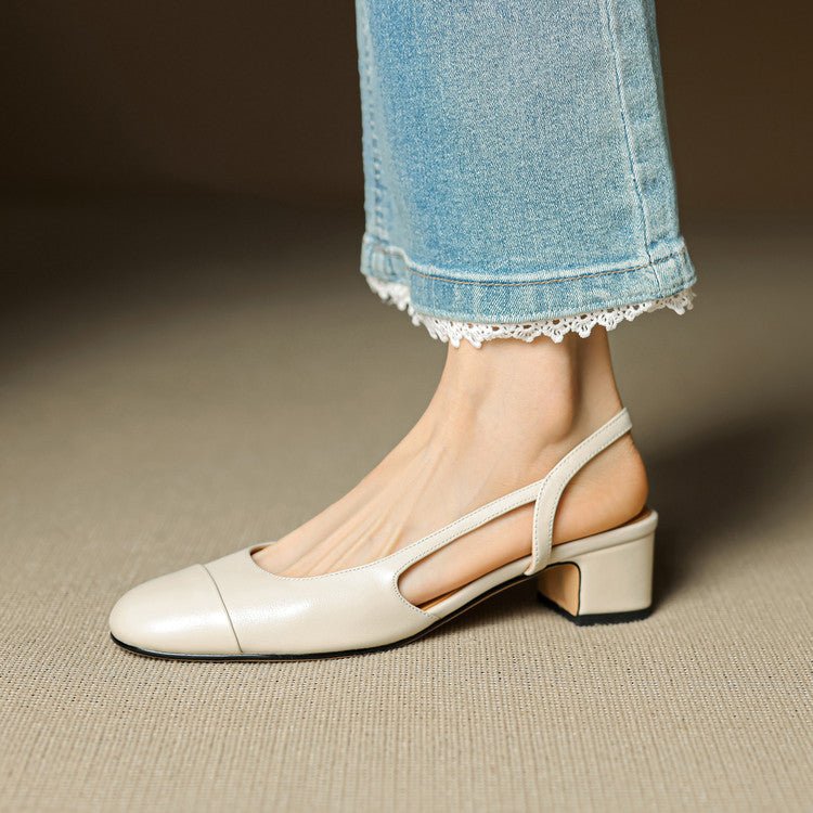 Esmenova | Women's Comfortable Leather Block Heel Mule Sandals — Beige