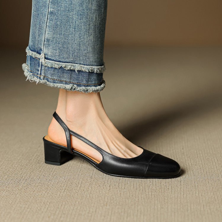 Esmenova | Women's Comfortable Leather Block Heel Mule Sandals — Black
