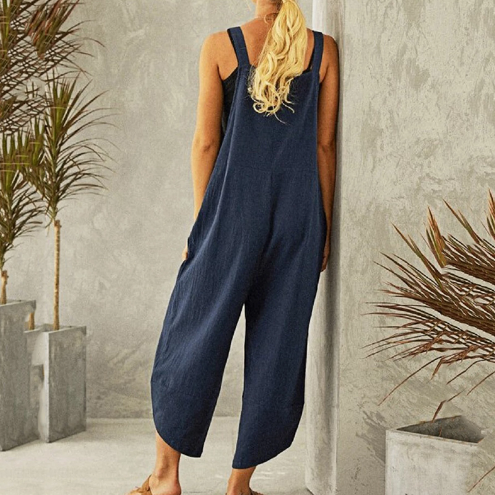 Esmeoura | Women's Wide-Leg Elegant Wide Leg Linen Jumpsuit Sleeveless Overalls — 2