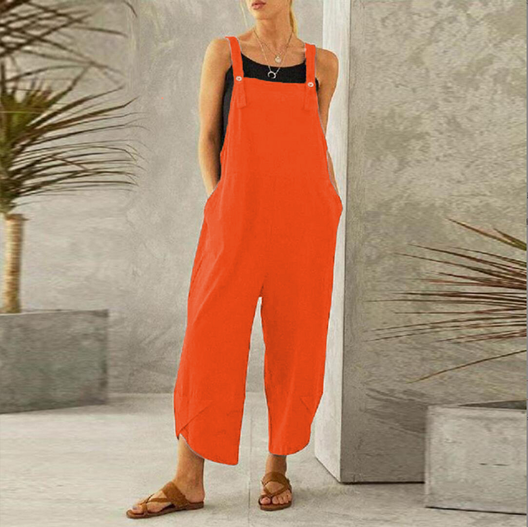 Esmeoura | Women's Wide-Leg Elegant Wide Leg Linen Jumpsuit Sleeveless Overalls — Orange