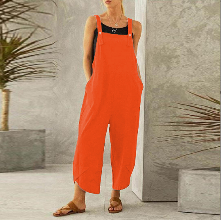 Esmeoura | Women's Wide-Leg Elegant Wide Leg Linen Jumpsuit Sleeveless Overalls — Orange