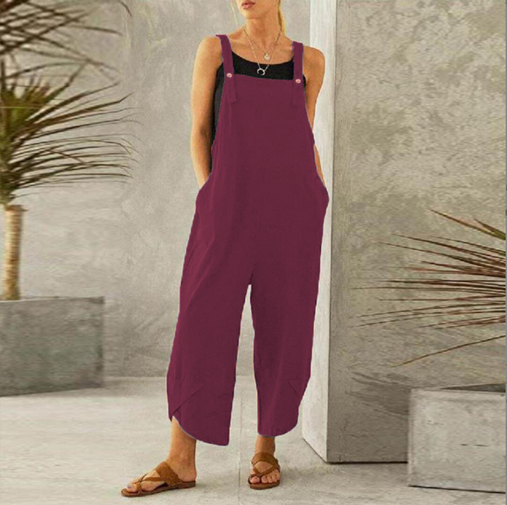 Esmeoura | Women's Wide-Leg Elegant Wide Leg Linen Jumpsuit Sleeveless Overalls — Purple