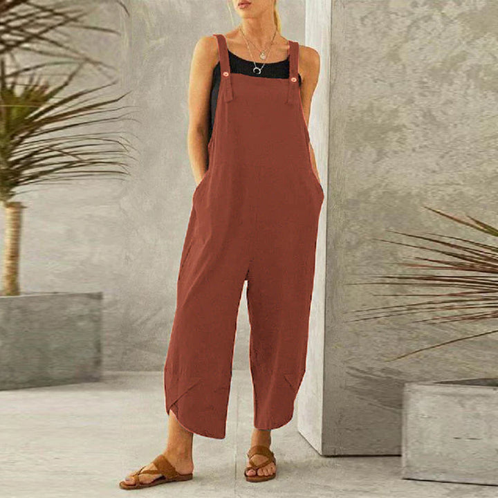 Esmeoura | Women's Wide-Leg Elegant Wide Leg Linen Jumpsuit Sleeveless Overalls — Red