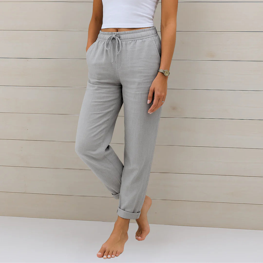Eva | Women's Wide-Leg Linen Stretch Trousers Pants — Gray