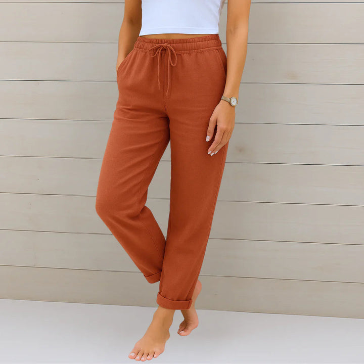 Eva | Women's Wide-Leg Linen Stretch Trousers Pants — Orange