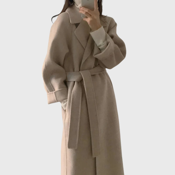 Evangeline | Women's Casual Stretch Classic Belted Overcoat Tops — Apricot
