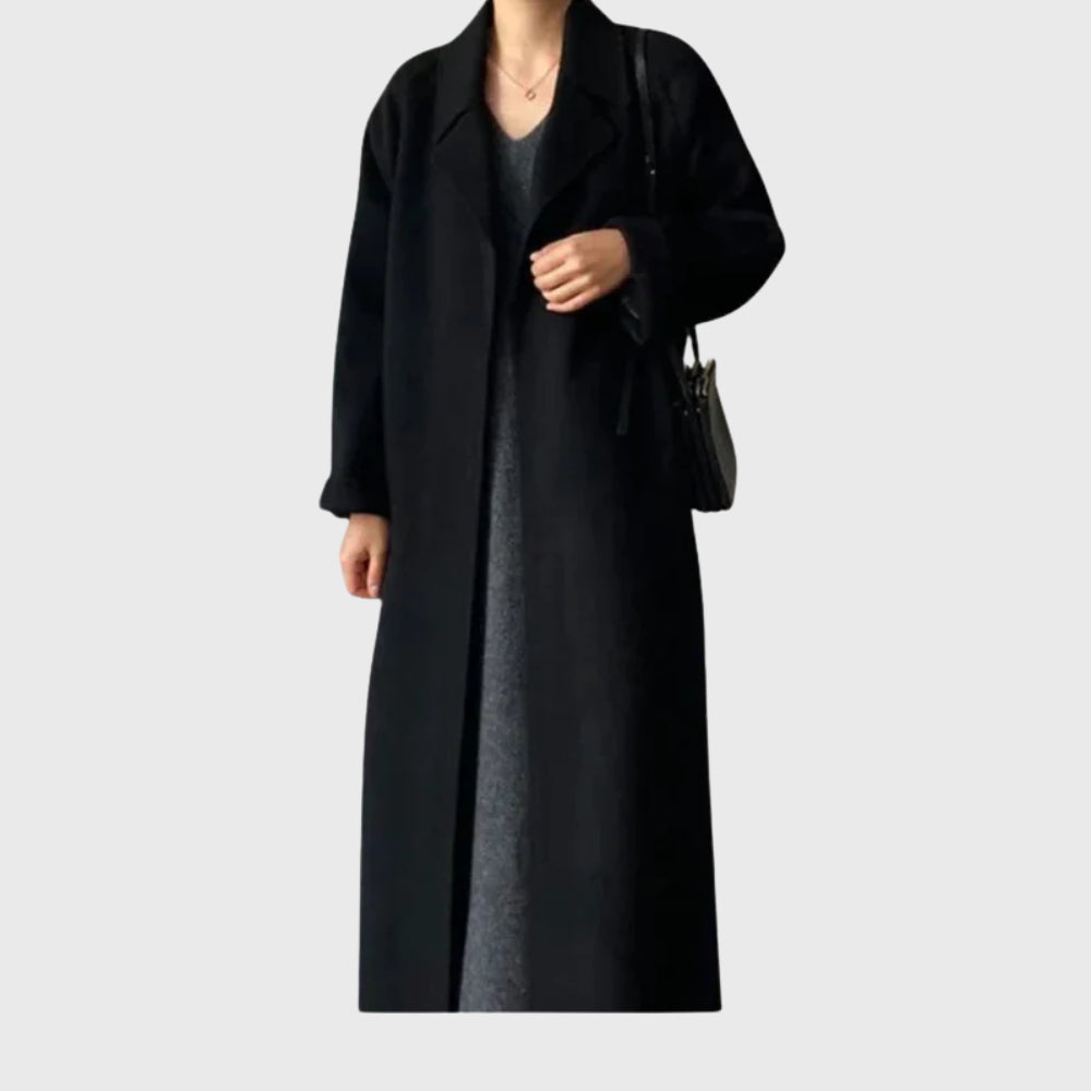 Evangeline | Women's Casual Stretch Classic Belted Overcoat Tops — Black