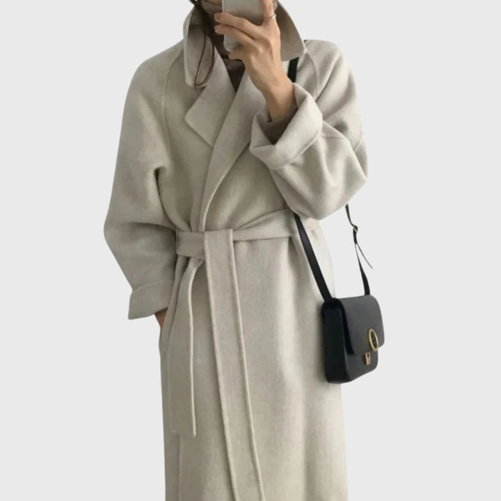 Evangeline | Women's Casual Stretch Classic Belted Overcoat Tops — Off White