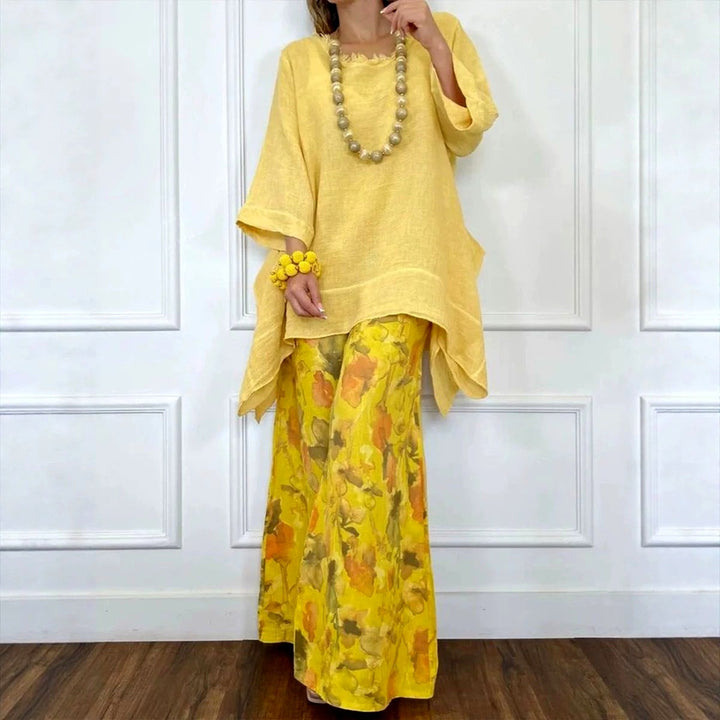 Faelnova | Women's Two-Piece Floral Cotton Linen Matching Set — 1