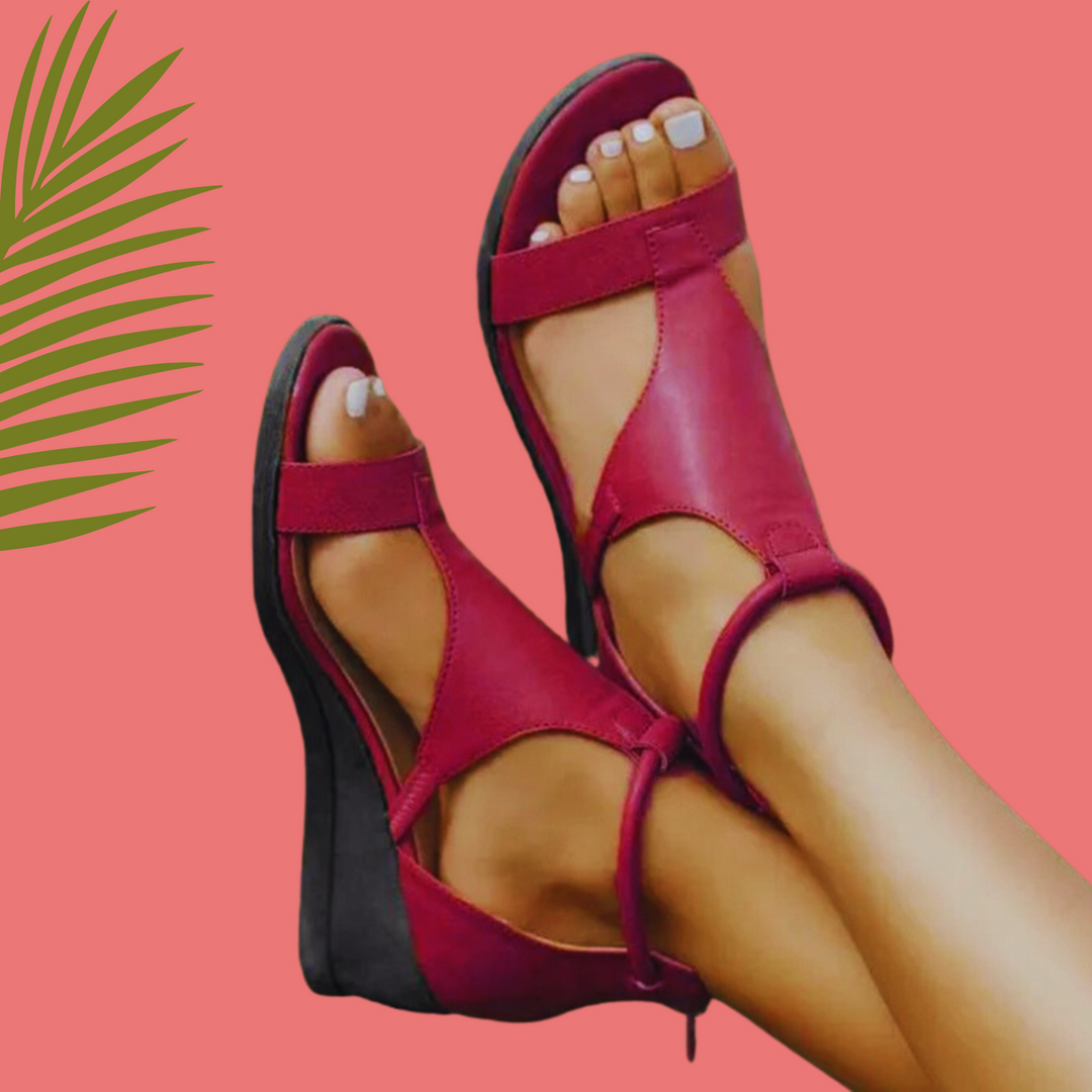 Faeria | Women's Comfortable Strap Sandals Open Toe Casual Sandals — Red