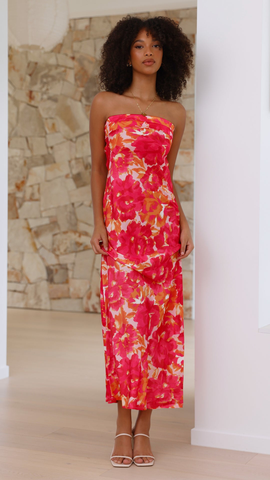 Fayebelle | Women's Elegant Maxi Dress - Pink/Red Floral — 2