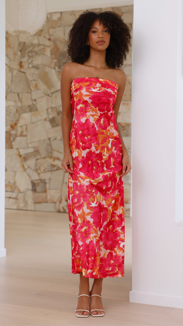 Fayebelle | Women's Elegant Maxi Dress - Pink/Red Floral — 2