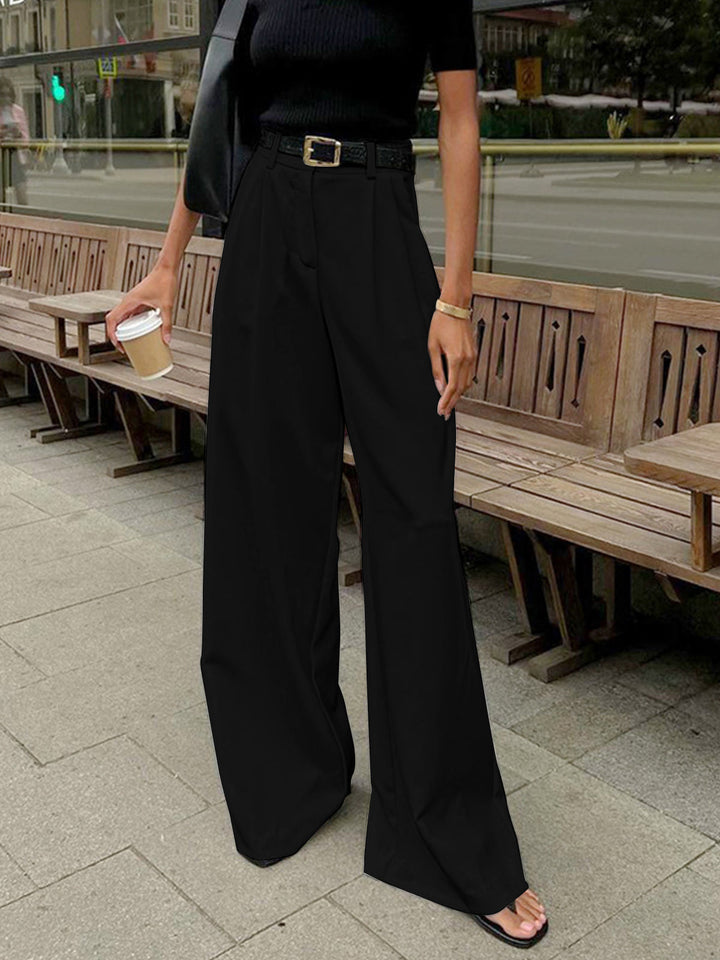 Fayeessa | Women's Linen Wide-Leg Belted High-Waist Pants — Black