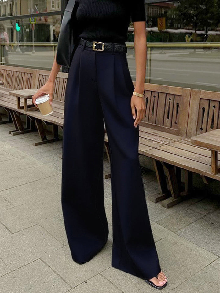 Fayeessa | Women's Linen Wide-Leg Belted High-Waist Pants — Dark Navy