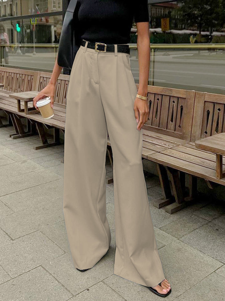 Fayeessa | Women's Linen Wide-Leg Belted High-Waist Pants — Khaki